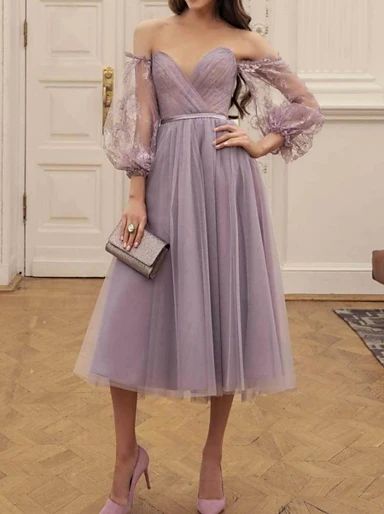 A-Line Sexy Cocktail Party Prom Dress Sweetheart Neckline Sleeveless Tea Length Polyester with Pleats cg18384