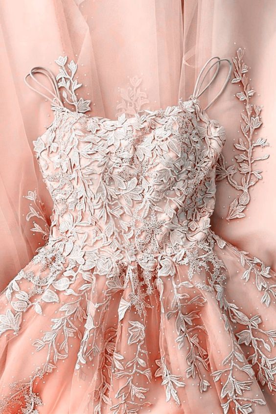 Coral Prom Dresses Ball Gown Lace Embroidery Spaghetti Straps For Girl's Sweet 16 Birthday Party cg18406