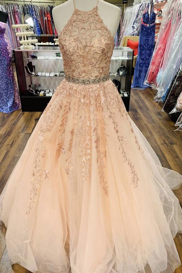 Elegant tulle lace long prom dress A line evening dress cg18414
