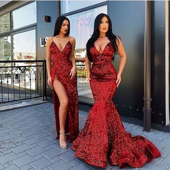 Burgundy long sequin Prom Dresses cg18450