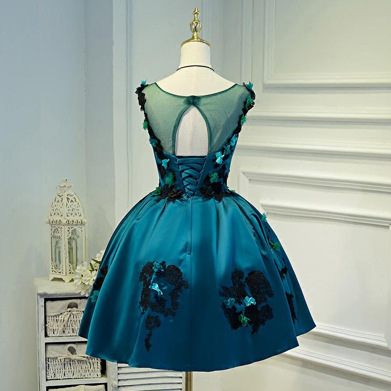 Lovely Satin Knee Length Ball Gown Party Dress With Flower Lace Homecoming Dress cg18455