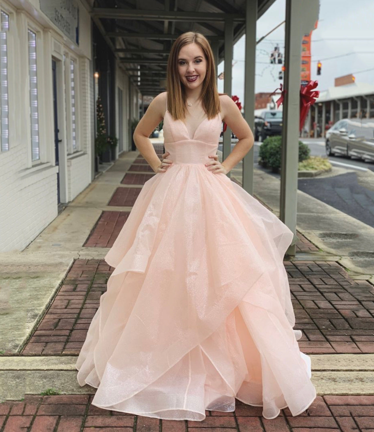 PINK TULLE LONG PROM DRESS PINK EVENING DRESS cg18459