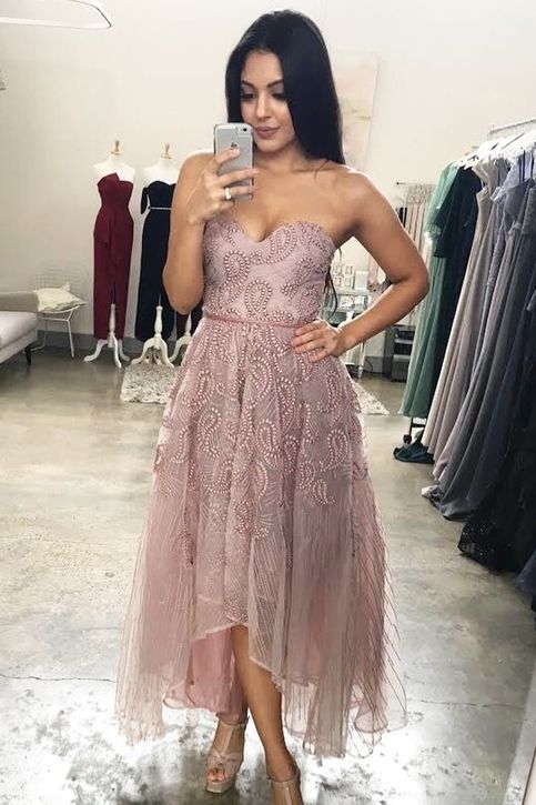 Sexy Prom Dress Sweetheart Blush Pink Tea Length Party Dress cg18495