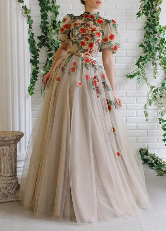 Ball Gown Dress A-line Prom Dress Tulle Party Dress Appliques Prom Dress Long Prom Dress cg18535