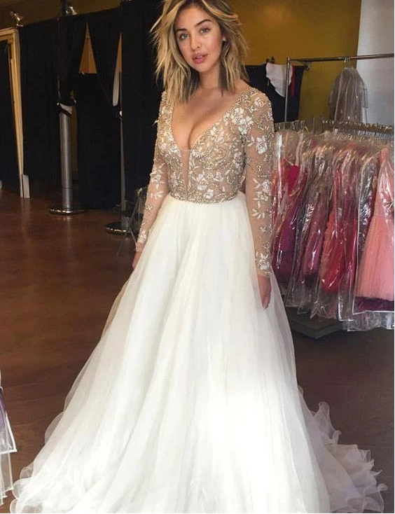 Latest Long Sleeve Beading Prom Dresses Sexy Lace Applique cg18544