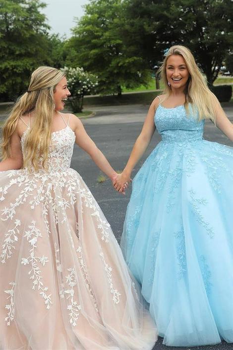 Ball gown long prom dresses, light champagne graduation party gowns, blue prom dress cg18792
