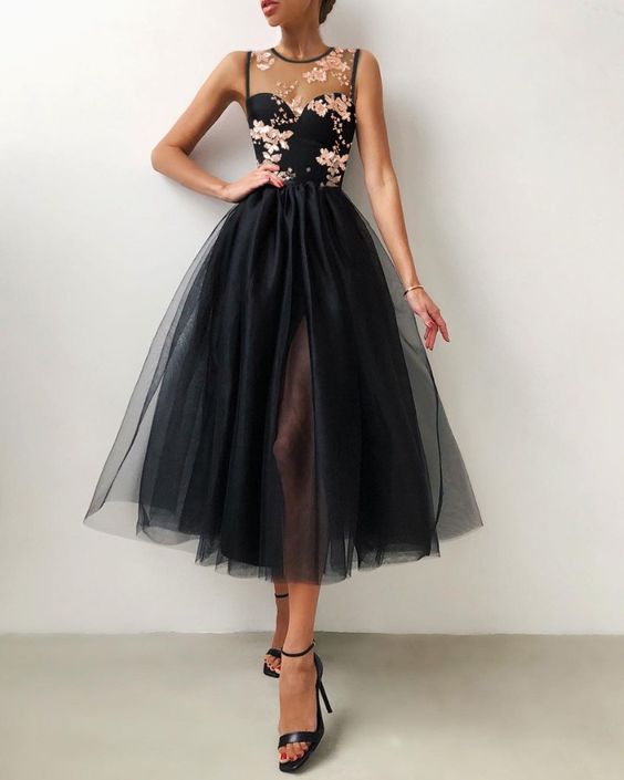 Lovely long prom dress Flower Embroidered Mesh Slit Front Evening Dress cg18799