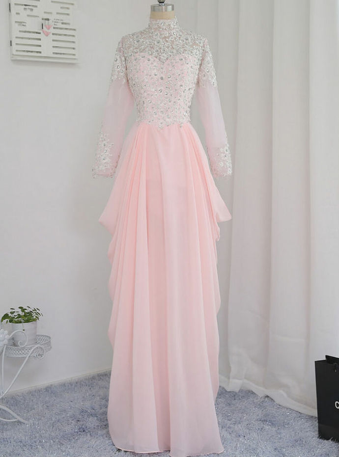 Long Sleeves Appliques Beaded Long Evening Gown Prom Dress cg18829