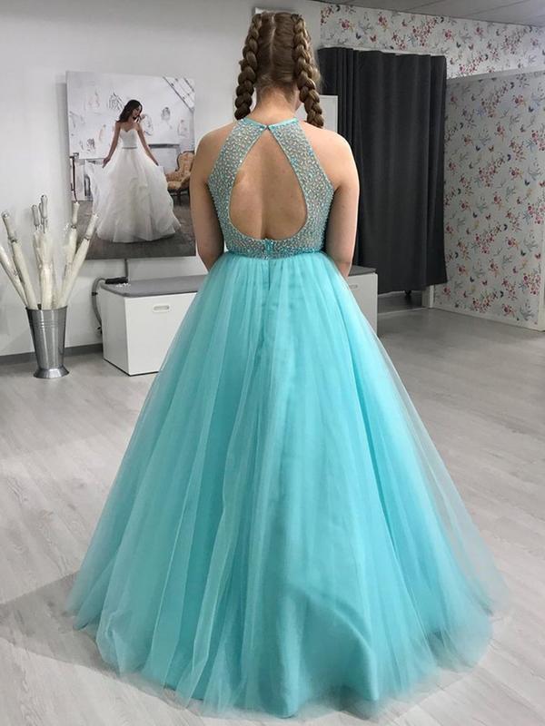 Gorgeous Round Neck Green Beaded Long Prom Dresses, Long Green Formal Evening Dresses cg18833