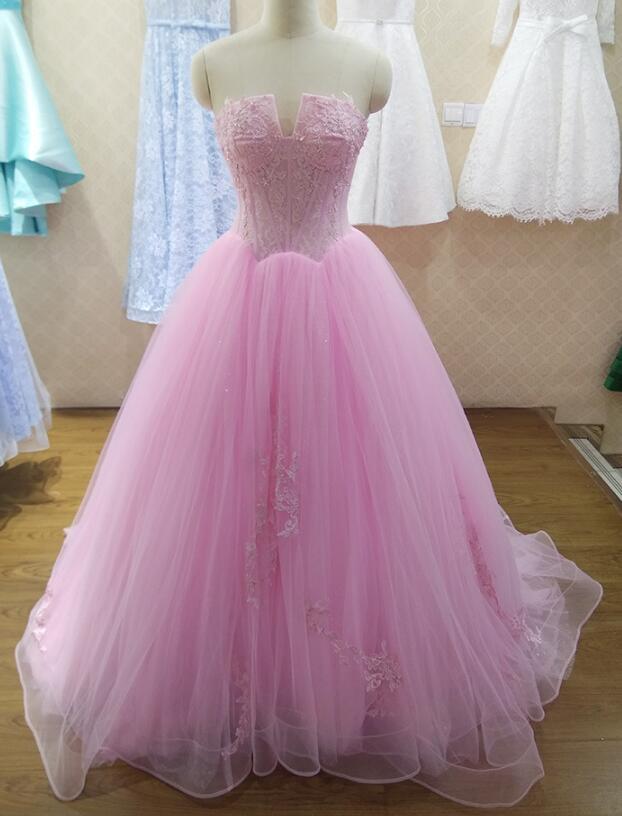 Prom Dresses Beautiful Pink Tulle Ball Gown Party Dress, Long Sweet 16 Dress cg18856