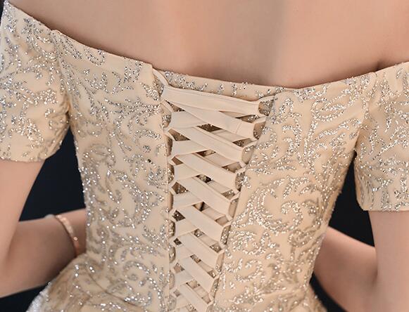 Beautiful Off Shoulder Gold Long Prom Dress cg18860