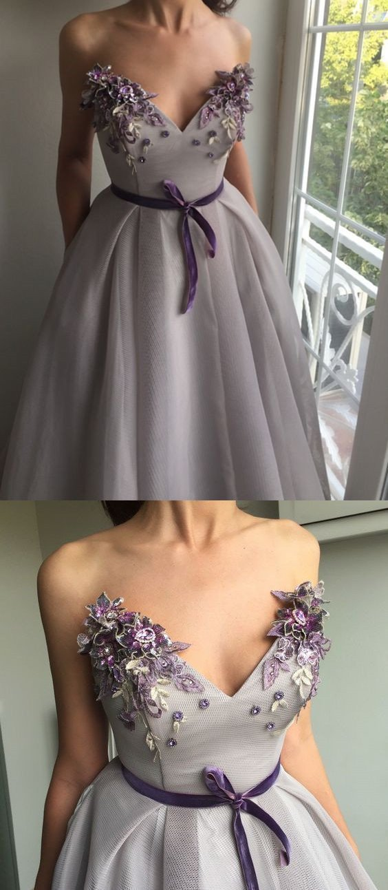 Fabulous V neck Prom Dress, Long Evening Dress with Appliques cg18993