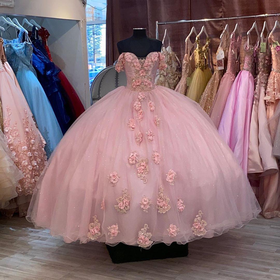 Romantic 3D Floral Flowers Blush African Prom Dresses Ball Gown Off the shoulder Beaded Sequin Evening Formal Gowns Pageant Celebrity Dress cg19022