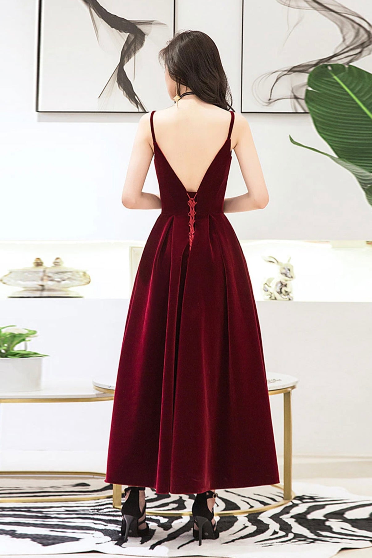 BURGUNDY VELVET SHORT PROM DRESS cg19031