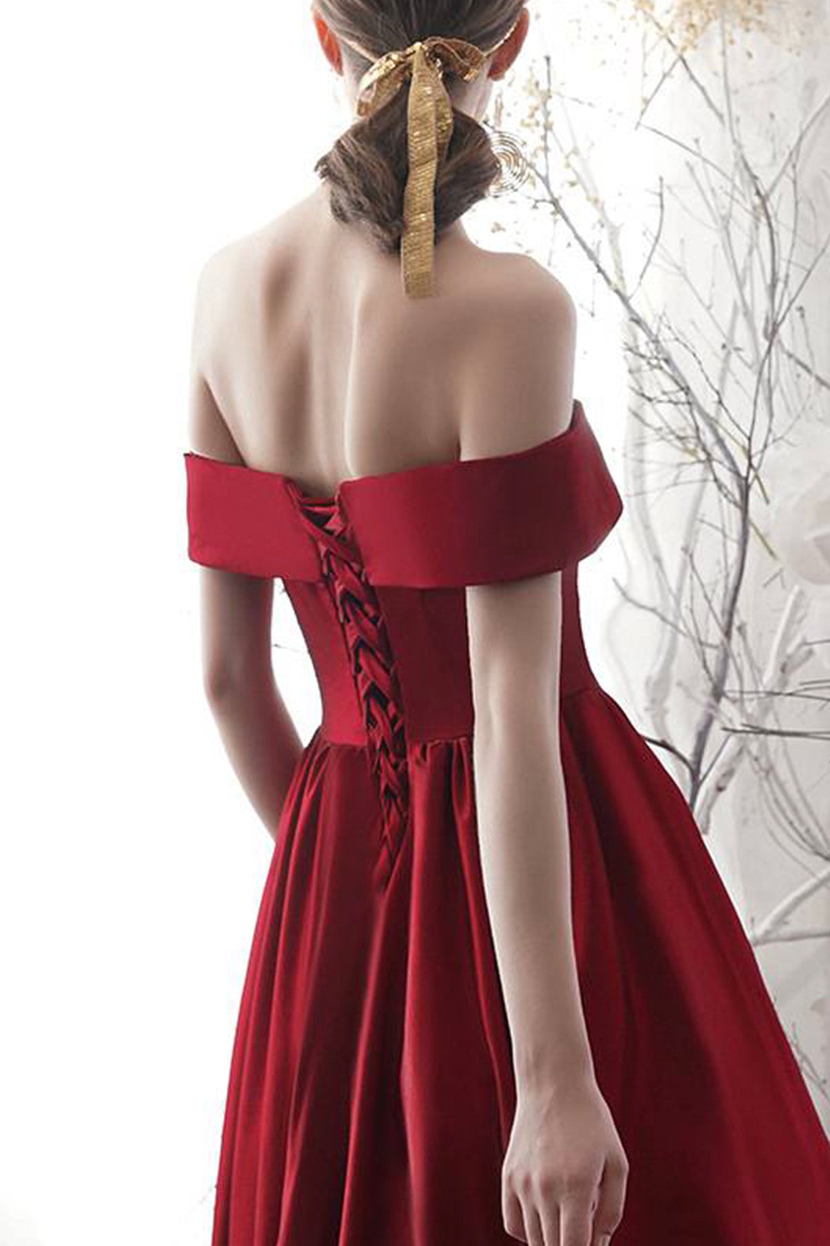BURGUNDY SATIN SHORT PROM DRESS A LINE EVENING DRESS cg19032