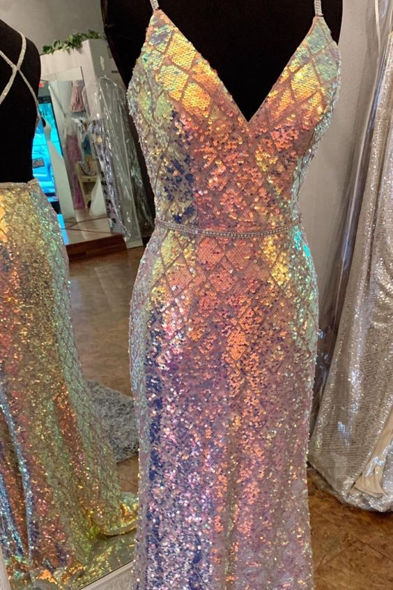 Elegant Mermaid Colored Sequined Formal Dress prom dress cg19035