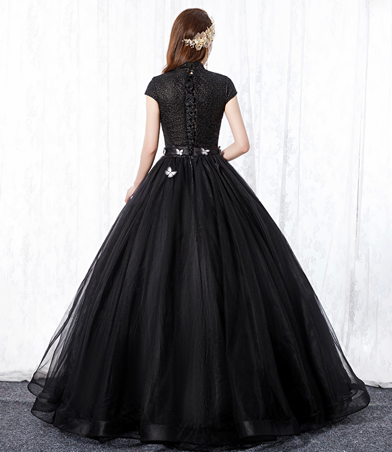 BLACK TULLE LONG A LINE BALL GOWN DRESS FORMAL DRESS prom dress cg19106