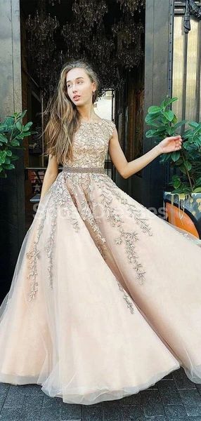Cap Sleeves Lace Applique A-line Evening Prom Dresses, Evening Party Prom Dresses cg19114