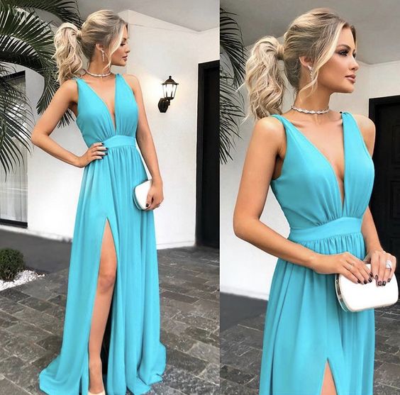 Chic A-Line Long Prom Evening Dresses with High Split cg19150