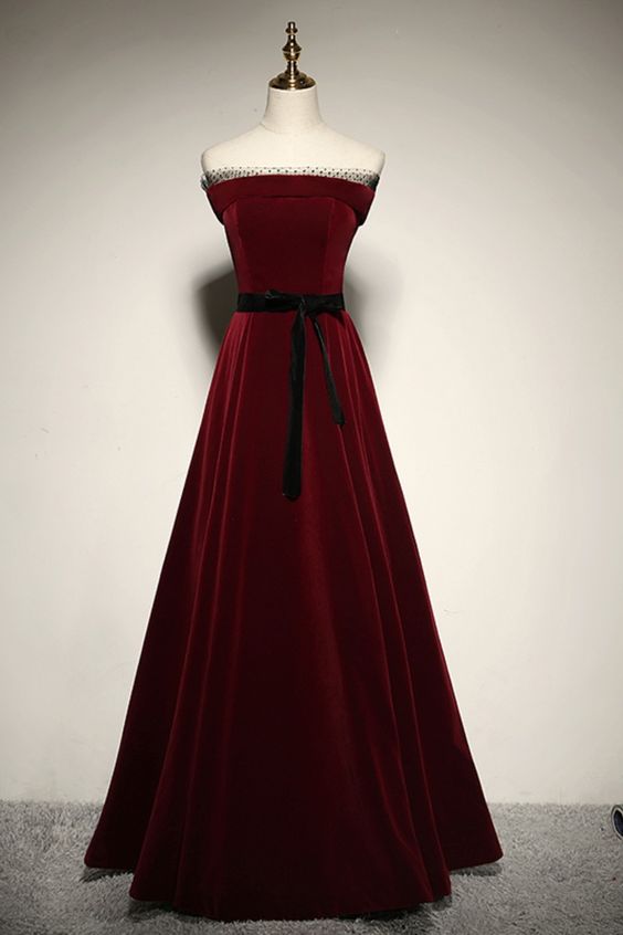 BURGUNDY LONG PROM DRESS A LINE EVENING DRESS cg19213