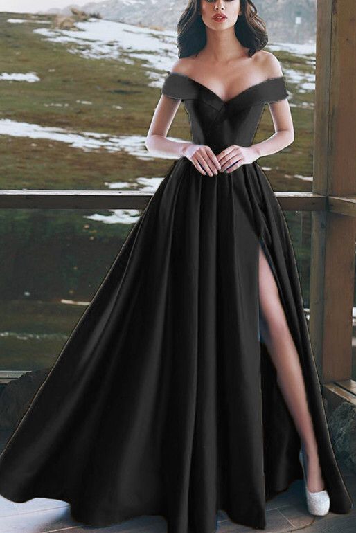 Elegant V-neck Off The Shoulder Long Satin Prom Dresses cg19286