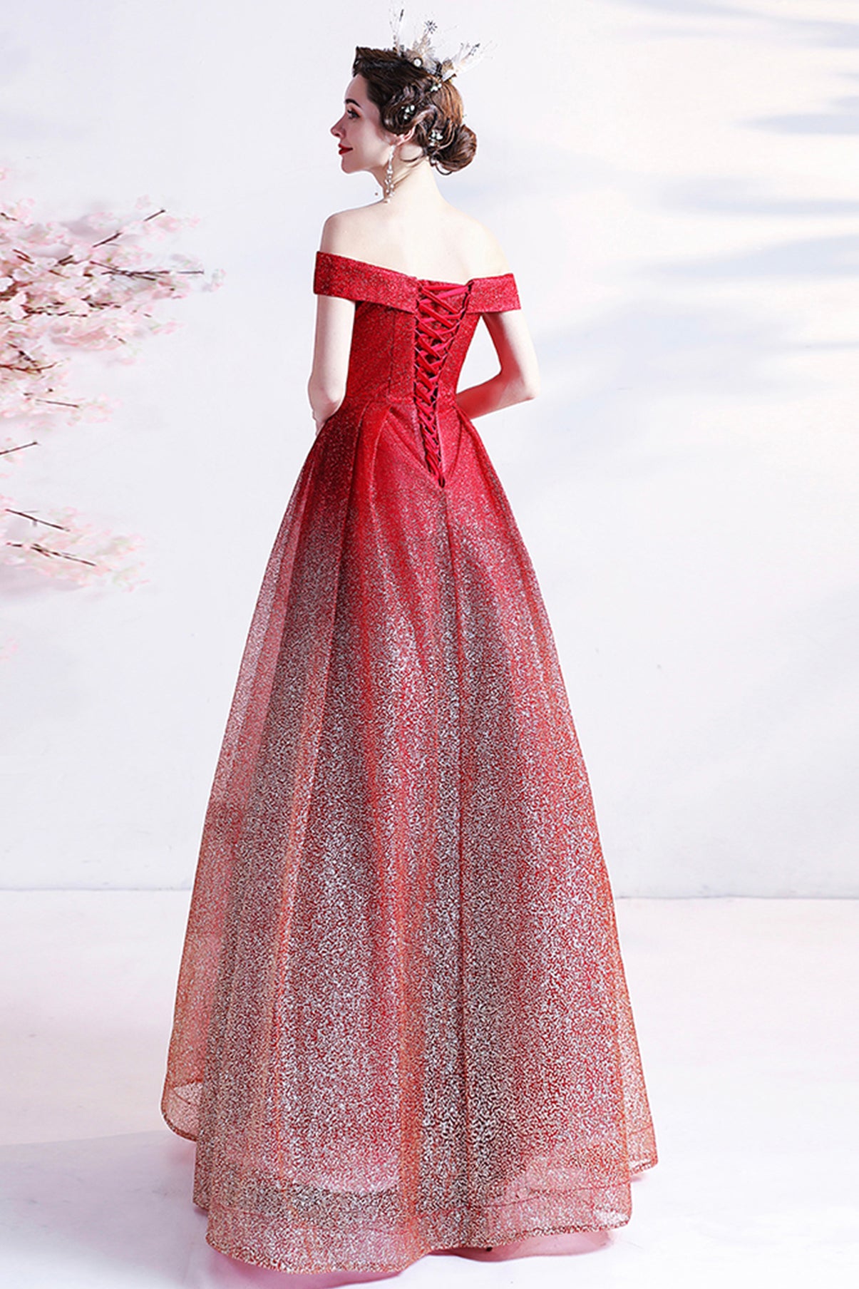 BURGUNDY SEQUINS LONG A LINE PROM DRESS EVENING DRESS cg19306