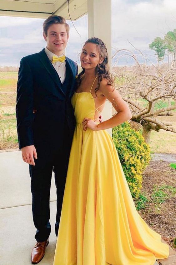 Simple yellow long prom dress, yellow evening dress cg19330