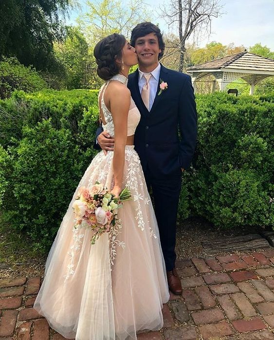 A-Line Long Prom Dress two piece evening dress cg19331