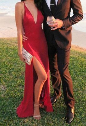 Red Prom Dress,Split Prom Dress,Deep V Neck Prom Dress cg19333