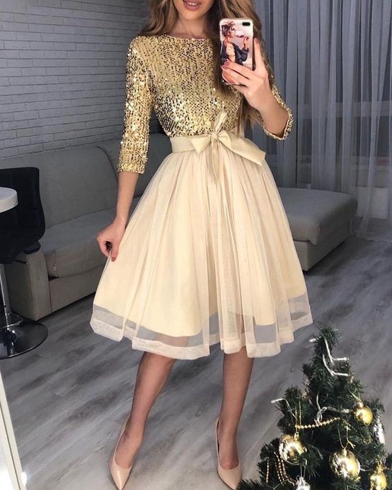 Sequins Tight Waist Layered Mesh Dress Homecoming Dress cg19346