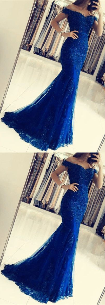 Royal blue mermaid v neck prom dresses lace Evening Gowns cg19423