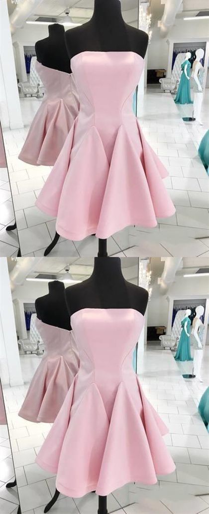 Pink Strapless Backless Homecoming Dresses,A Line Cocktail Dresses cg1946