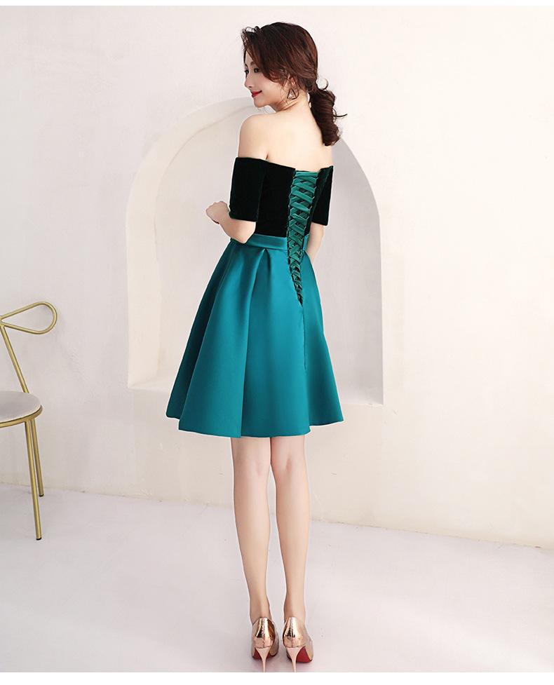 Short Green And Black Off Shoulder Wedding Party Dress Homecoming Dress cg19467