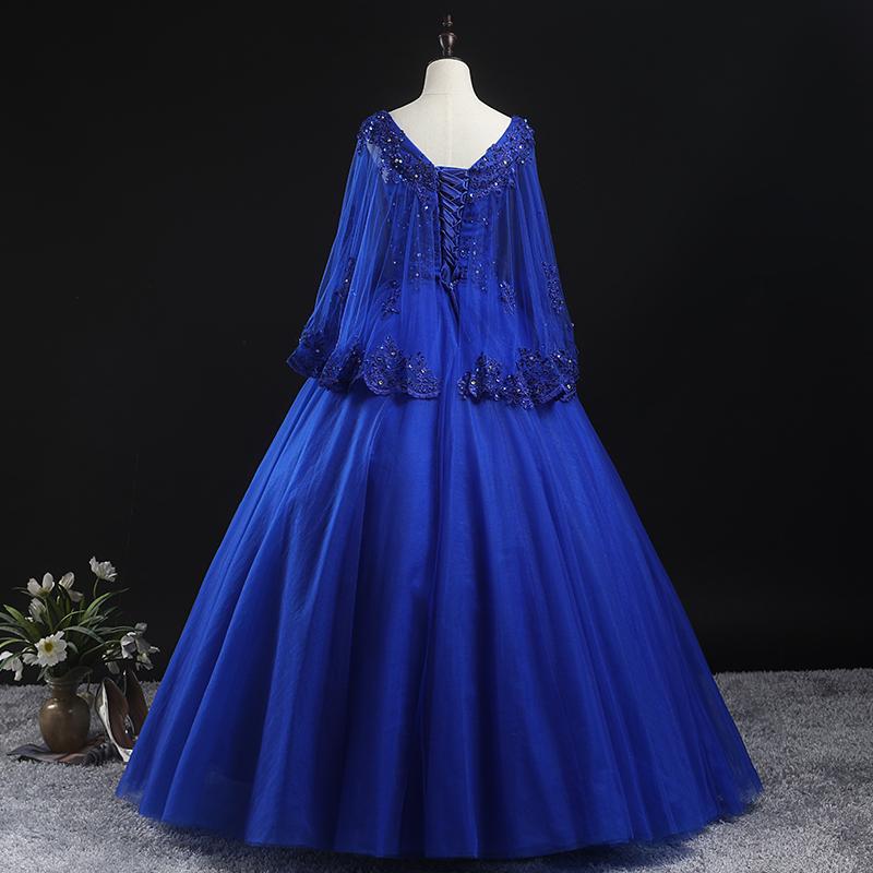 Royal Blue Ball Gown Lace Applique Quinceanera Dresses, Tulle Floor Length Sweet 16 Dresses Prom Dress cg19474