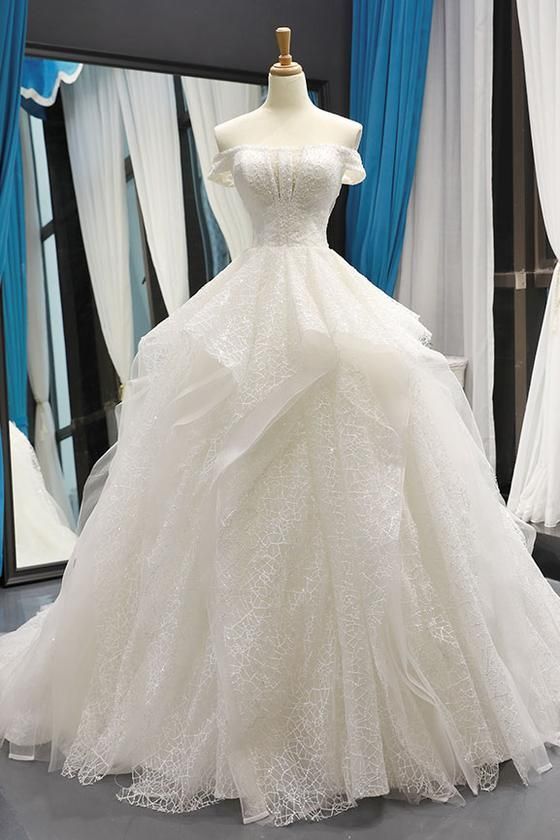 Off the shoulder white long prom dress, charming prom dress cg19489