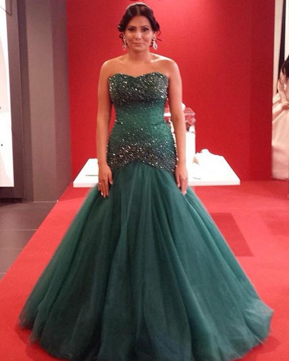 Mermaid Sweetheart Prom Dresses Tulle Crystal Beaded Prom Dress cg19560