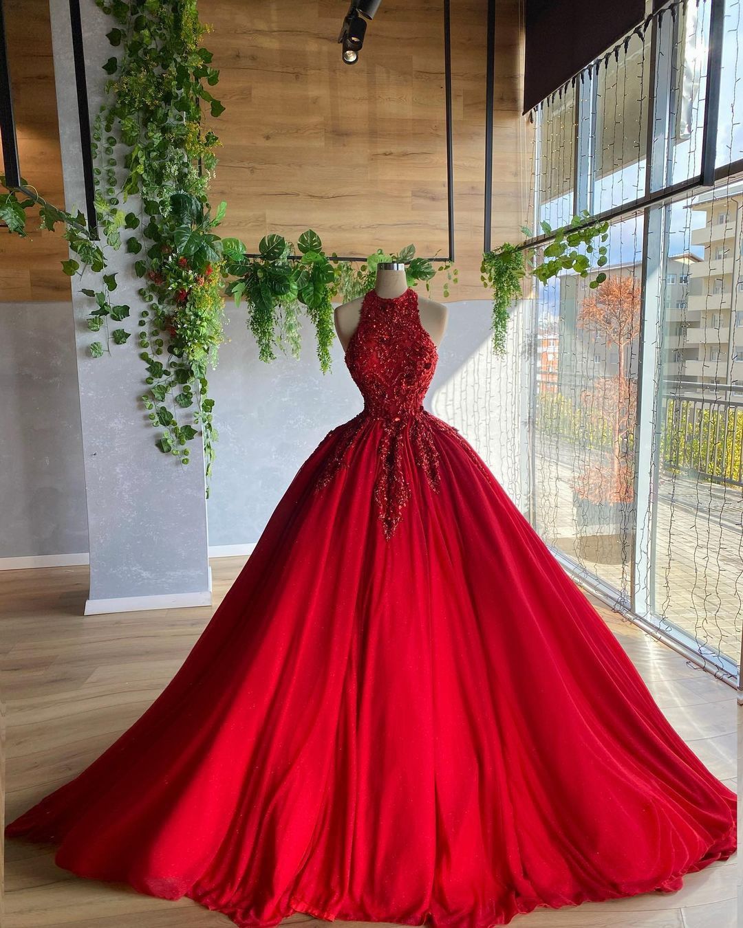 red A line prom dress ball gown evening dress cg19585