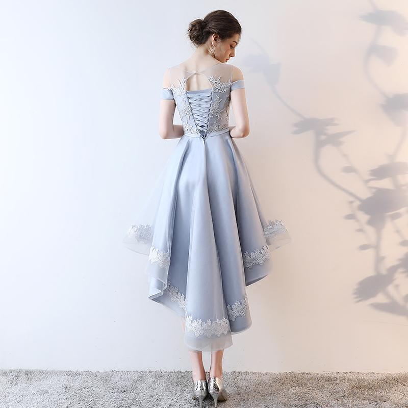 Beautiful Light Grey Tulle Off Shoulder High Low Lace Party Dress, Grey Homecoming Dress cg19612