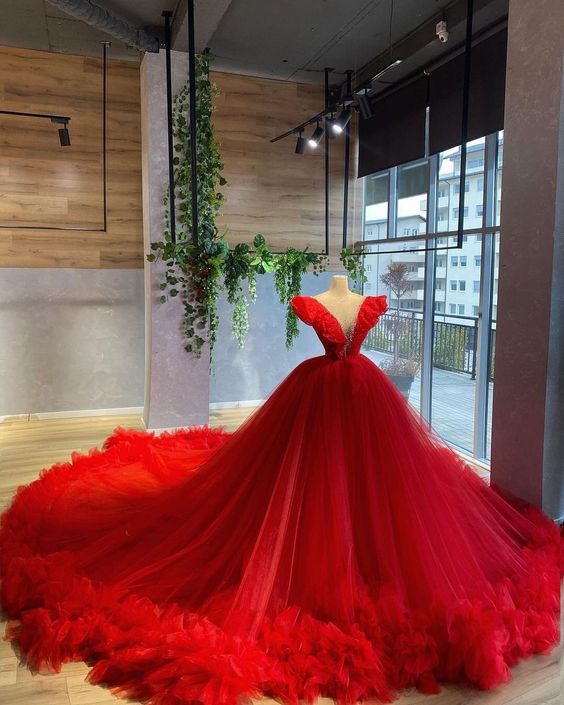 red long prom dress ball gown evening dress cg19654