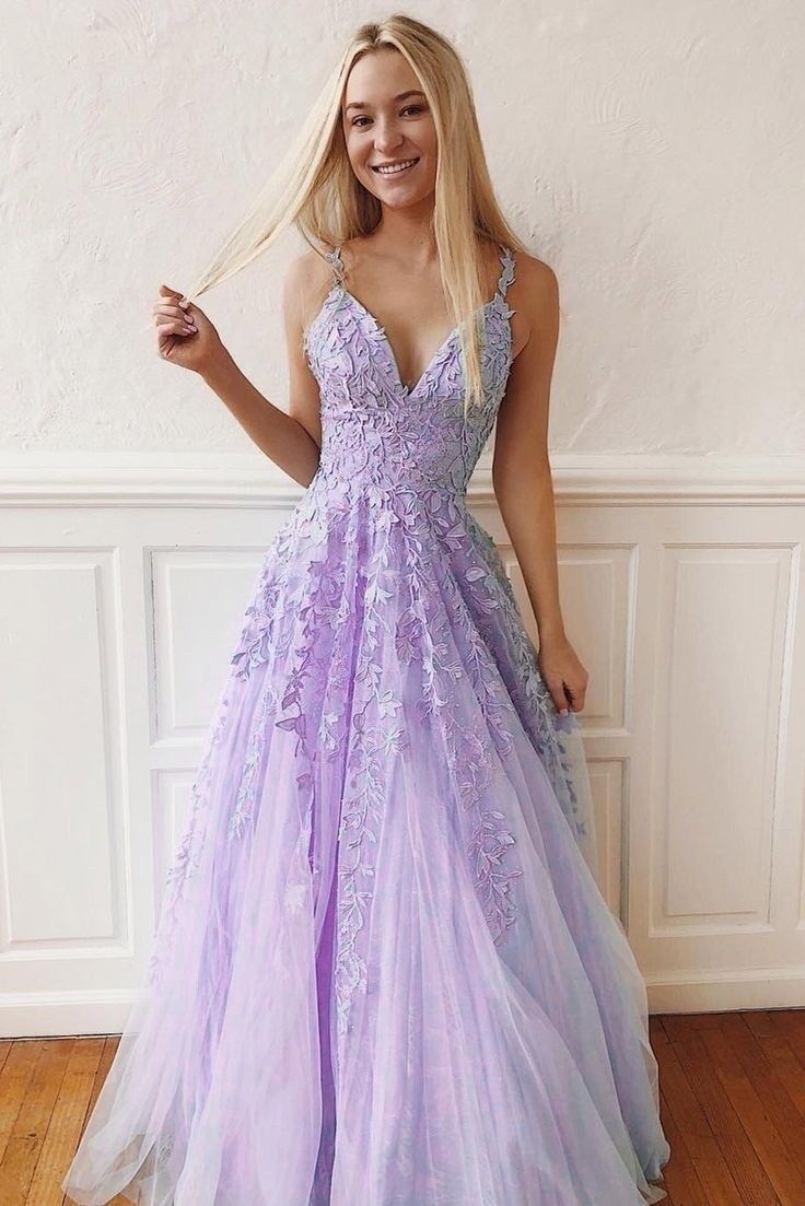 Lilac Tulle A-line Long Prom Dress cg19741