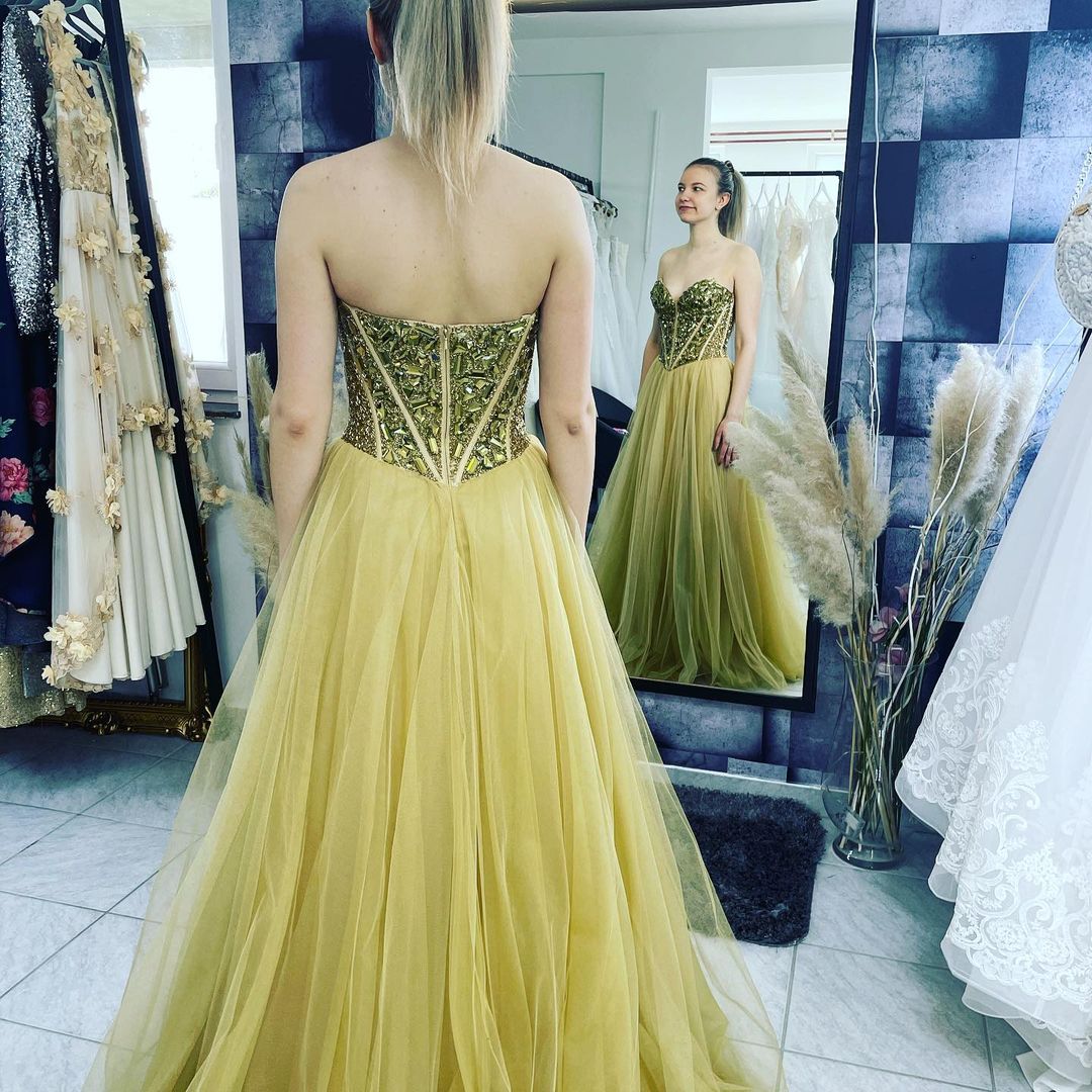 strapless gold long party dress prom dress cg19745