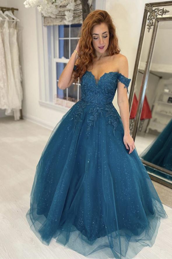 Blue tulle lace long ball gown dress formal dress prom dress evening dress cg19773