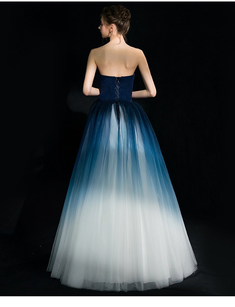 Beautiful Blue Gradient Tulle Formal Dress, Floor Length Blue And White Party Dress prom dress cg19775