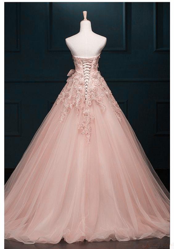 Charming Pearl Pink Tulle Sweet 16 prom Gown with Lace, Long Party Dress cg19822