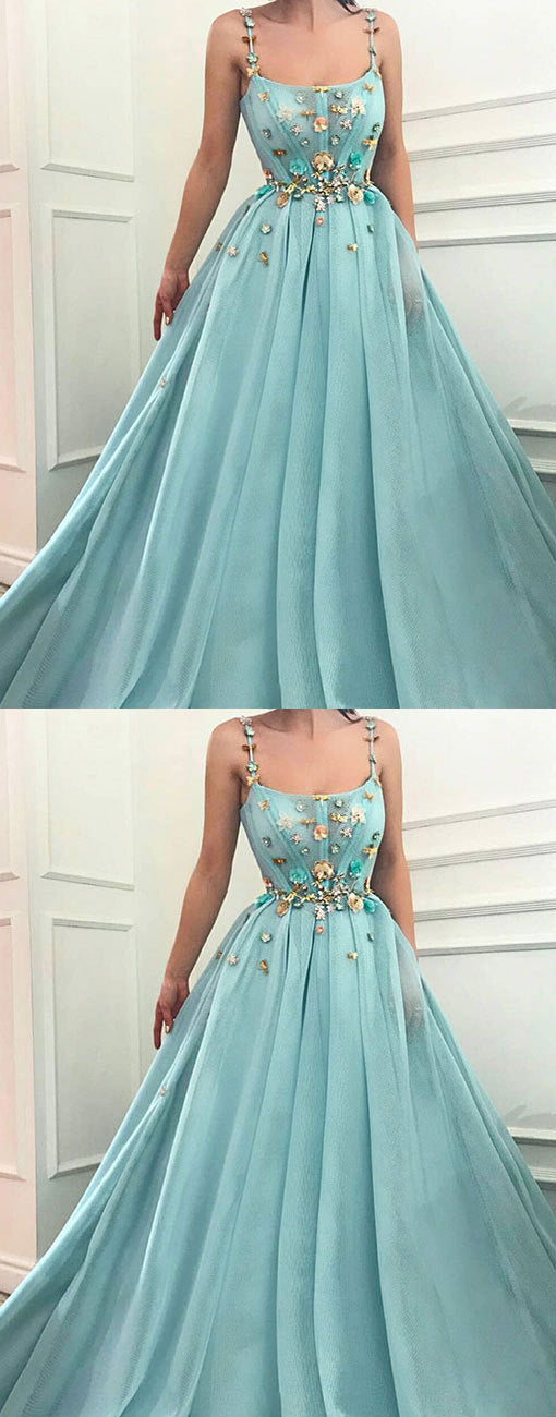 Green Tulle Long Prom Dresses,A Line Elegant Quinceanera Dresses,Spaghetti Straps Satin Prom Dresses,Prom Dresses cg19886