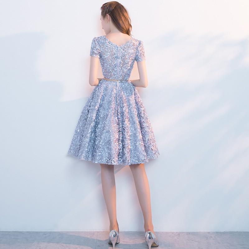 Sliver Grey Floral Lace Homecoming Dress cg19925