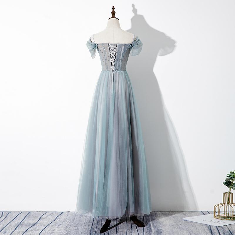 Green Tulle Lace Applique Off Shoulder Party Dress, A-Line Long Formal Dress Prom Dresses cg19926