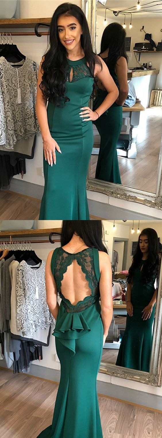 Mermaid Round Neck Open Back Dark Green Formal Dress with Lace Ruffles prom dresses cg19937