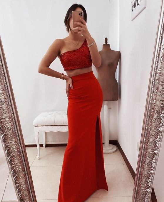 Two Piece Red Long Prom Dress Long Prom Dresses cg19943