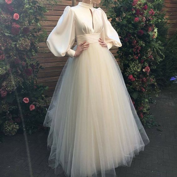 High Neck Prom Dress,Long Sleeve Formal Dresses, Tulle Prom dresses cg19960